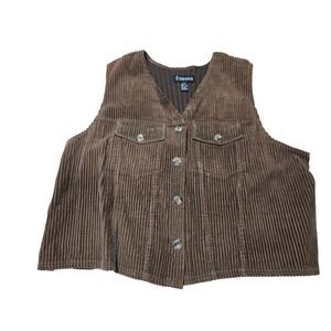 Stefano Basics Brown Corduroy Button Front Vest Women 22 24